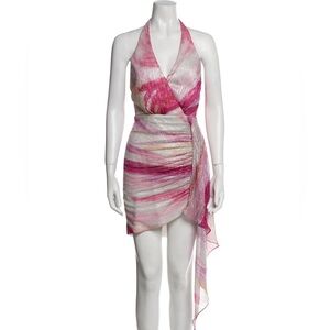 PatBO Asymmetrical Pink and White Halter Dress